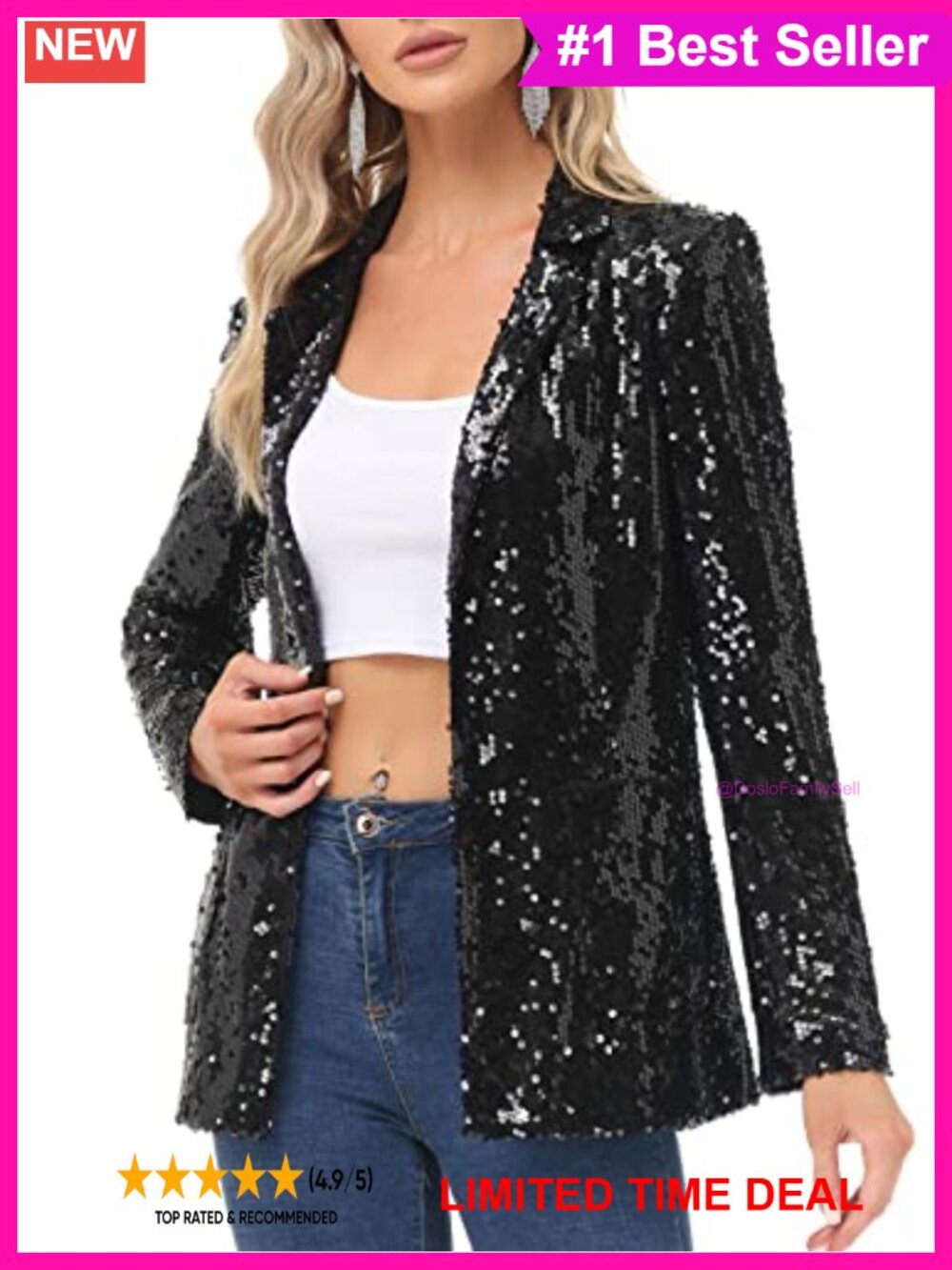 Sequin Blazer Jacket Open Front Long Sleeve Sparkly Cardigan Coat